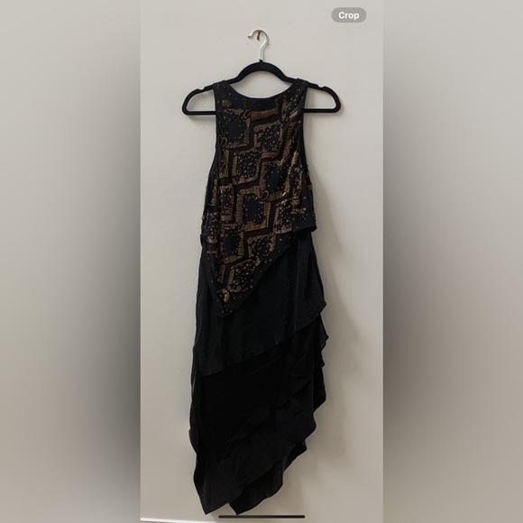 SZ 6 Robert Rodriguez Black/Gold Beaded Sleeveless Asymmetrical Dress - Picture 2 of 6